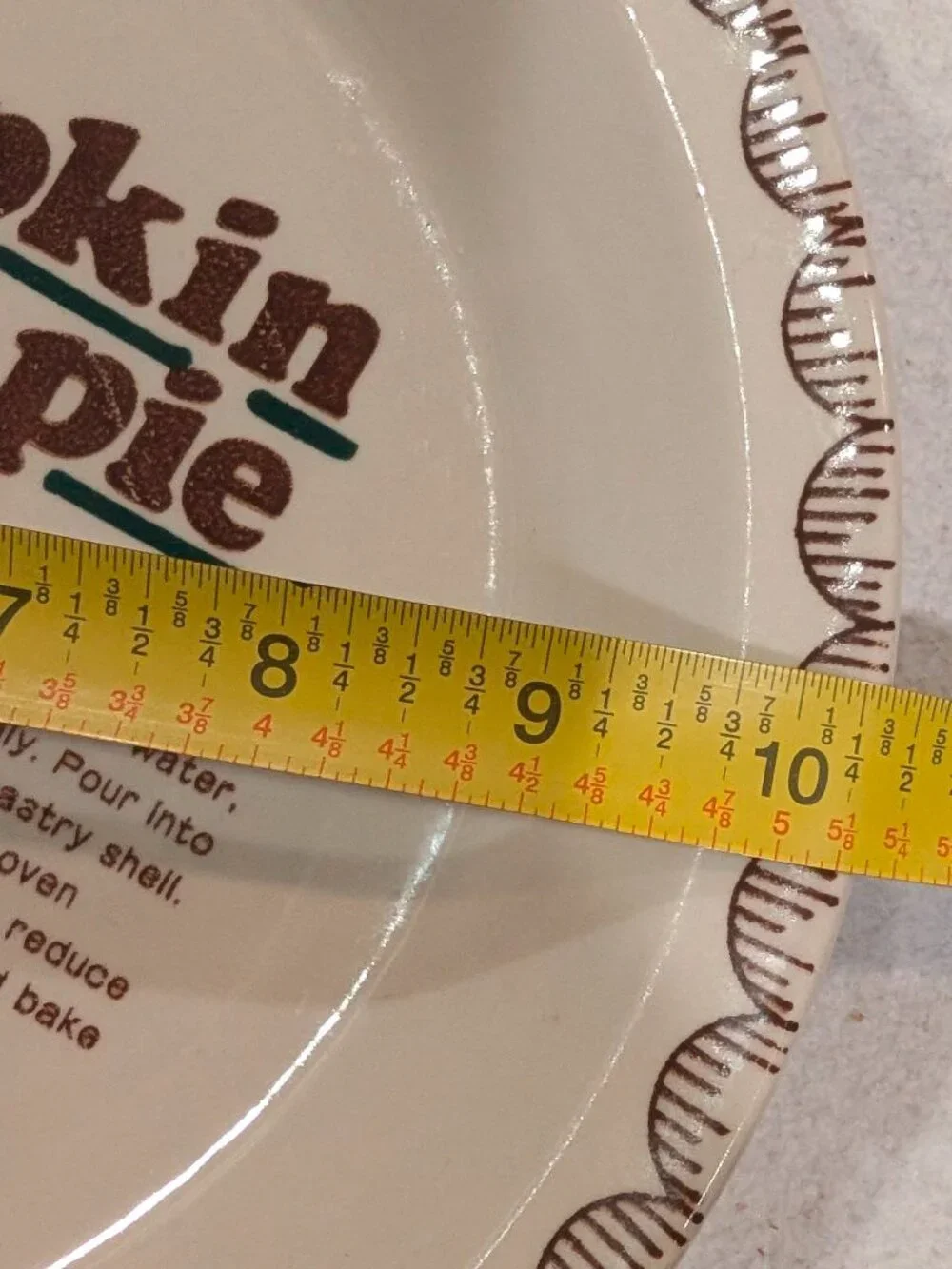 Vintage Muir Glen Pottery Pumpkin Pie Recipe Dish 10.5